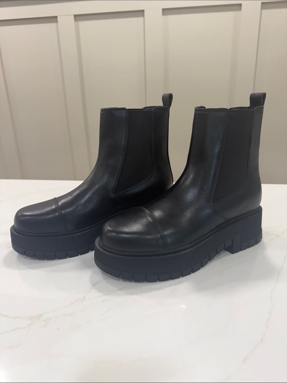 Marc Fisher Black Leather Platform Chelsea Booties